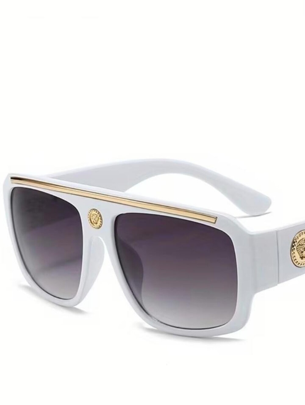 Versace White Shield Sunglasses with Gold Accents